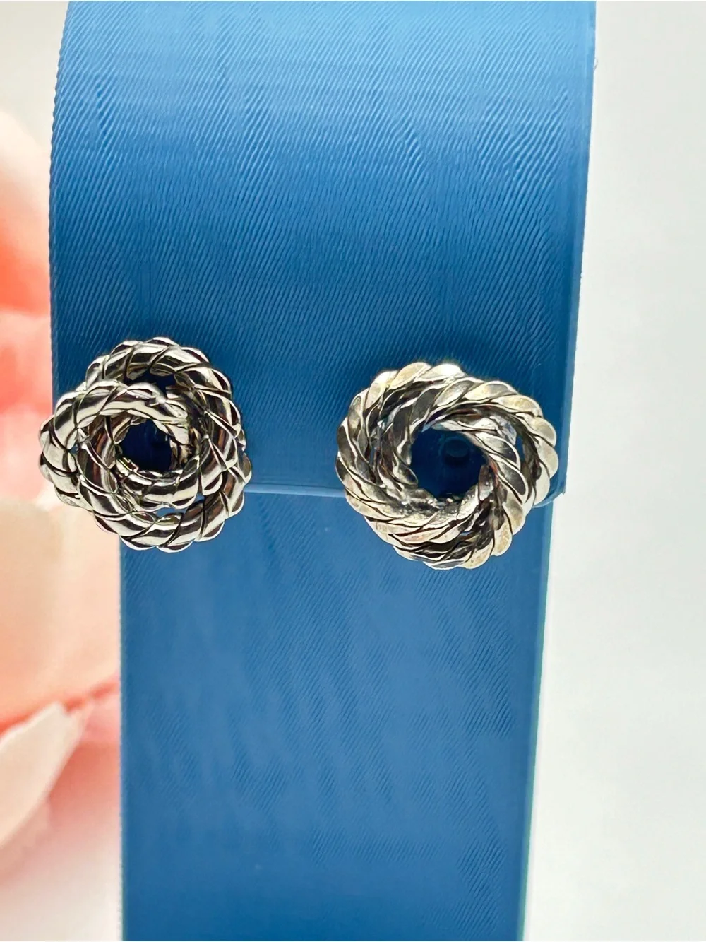 Vintage Silver Tone Rope Knot Clip On Earrings